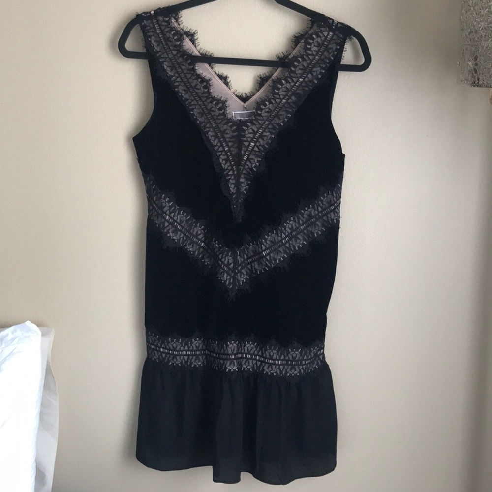 Chelsea28 Black Velvet and Lace Dress